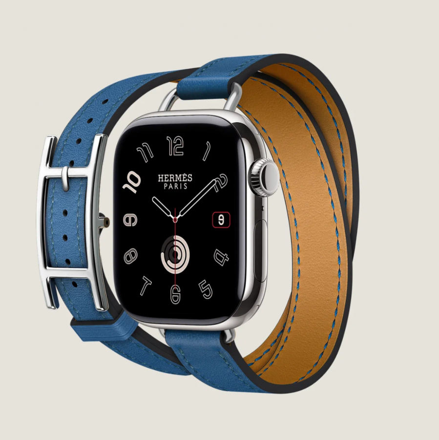 Часы Apple Watch Hermès Series 11 GPS + Cellular 42mm Silver Titanium Case with Bleu De France Hapi Attelage Double Tour