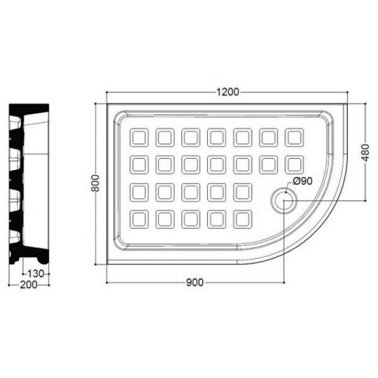 Поддон керамический Kerasan Retro 133201 80х120 см, полукруглый схема 2 Поддон керамический Kerasan Retro 133201 80х120 см, полукруглый схема 2