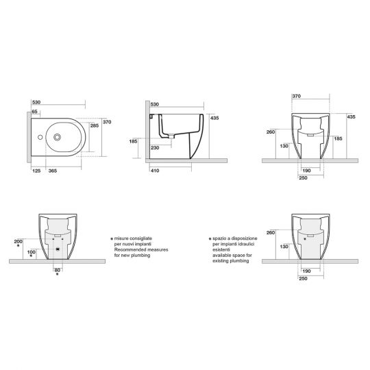 Биде напольное Kerasan Flo 312601, белое схема 2