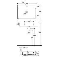 Подвесная раковина Kerasan Cento 357001, прямоугольная 60x45 см схема 2