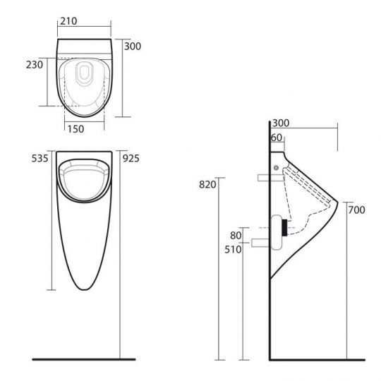 Писсуар с сифоном Kerasan Aquatech Писсуар с сифоном 373501 схема 2 Писсуар с сифоном Kerasan Aquatech Писсуар с сифоном 373501 схема 2