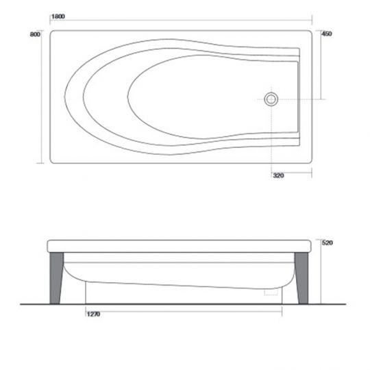 Ванна на ножках Kerasan Bentley 395001 180х80 см схема 2