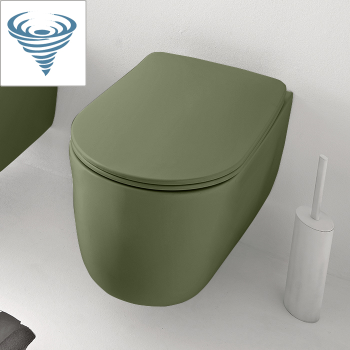 Изображение Унитаз подвесной Kerasan Nolita безободковый, слив Tornado, цвет зеленый