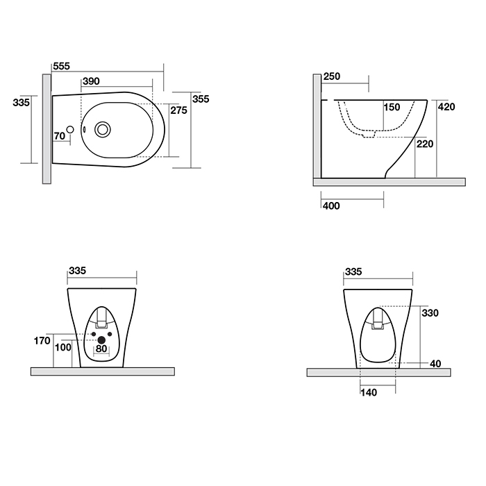 Биде напольное Kerasan Aquatech 372201 55x35см, одно отверстие под смеситель ФОТО
