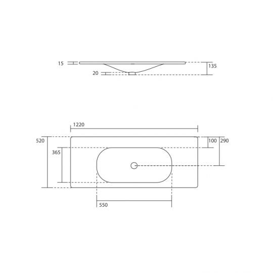 Накладная раковина Kerasan Shape 548030*1, прямоугольная 122x52 см схема 2