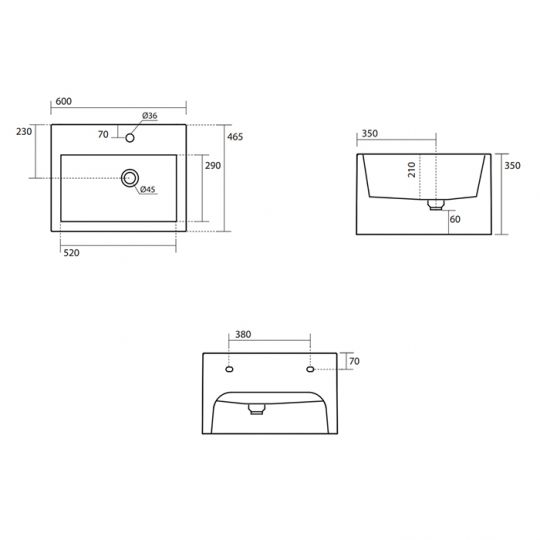 Раковина подвесная Kerasan Lavabi arredo 574059*2, серый цвет 60x46, 5 см схема 2