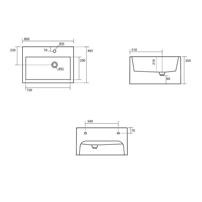 Подвесная раковина Kerasan Lavabi arredo 574101*2, прямоугольная 80x46, 5 см, два отверстия под смеситель ФОТО