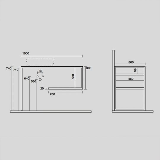 Kerasan Louise Металлическая структура для раковины 100х74см, напольная, с полкой, с 1 отв., с полотенцедержателем, цвет: черный матовый схема 2