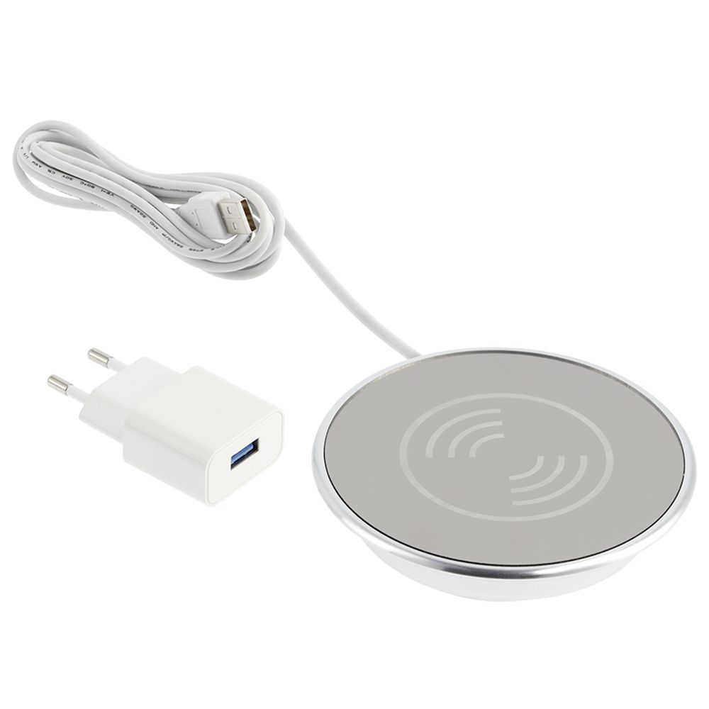 Встраиваемая врезная беспроводная зарядка в стол и мебель с блоком питания, провод USB 2 м, AE-ZLADLUX-40, на смартфон, айфон, самсунг, телефон, наушники