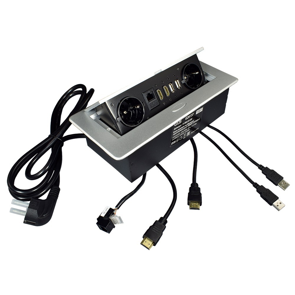 Выдвижной удлинитель для офиса информационный FRANK (HDMI, RJ45, 2 USB, VGA, 2 EURO)