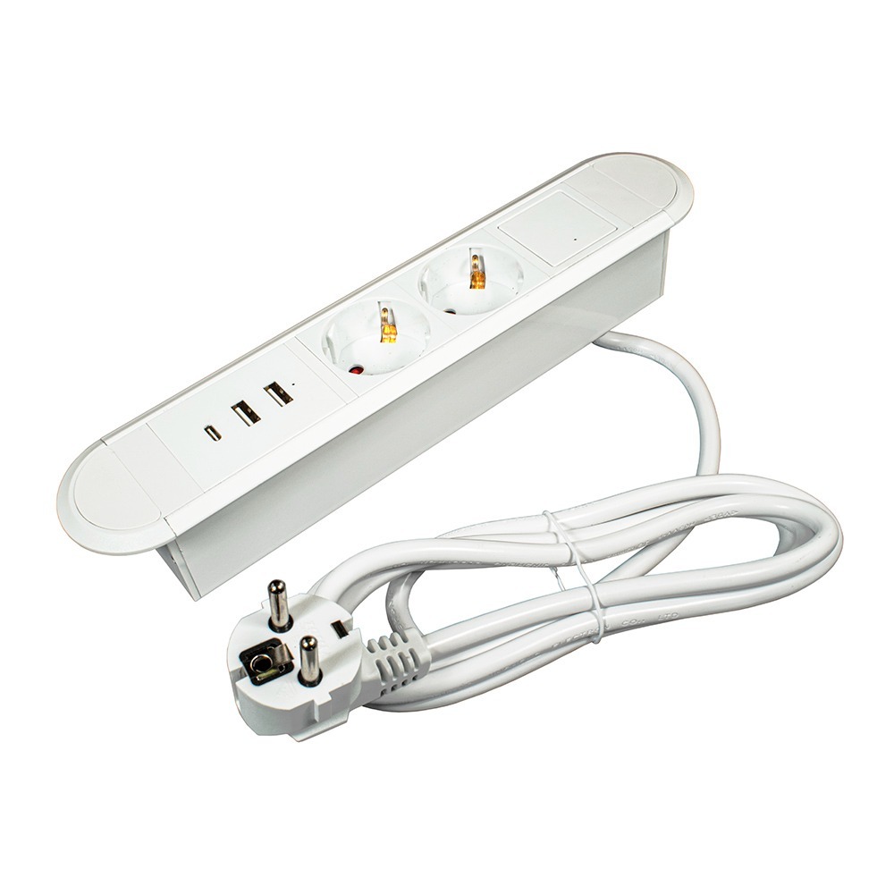 Розетка встраиваемая, врезная, розетка в стол, удлинитель для кухни и офиса BM-02(2 USB A, 1 USB C, 2 EURO)