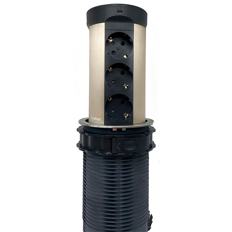 Встраиваемая выдвижная розетка для столешницы MARK-01, на 12 EURO розеток, беспроводная зарядка, USB (2 A + 2 C)