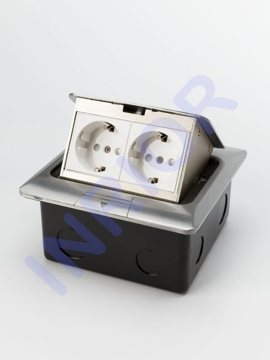 Розетка для установки в пол INRIOR DB-02, влагозащитная IP55, на 2 EURO розетки