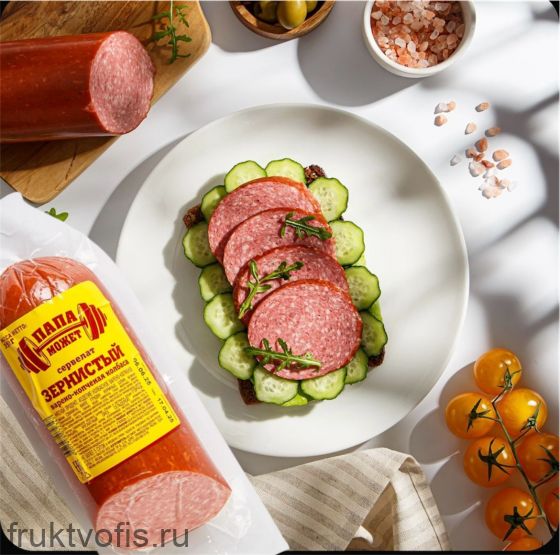 Сервелат варено-копченый Зернистый 350 г, Папа Может