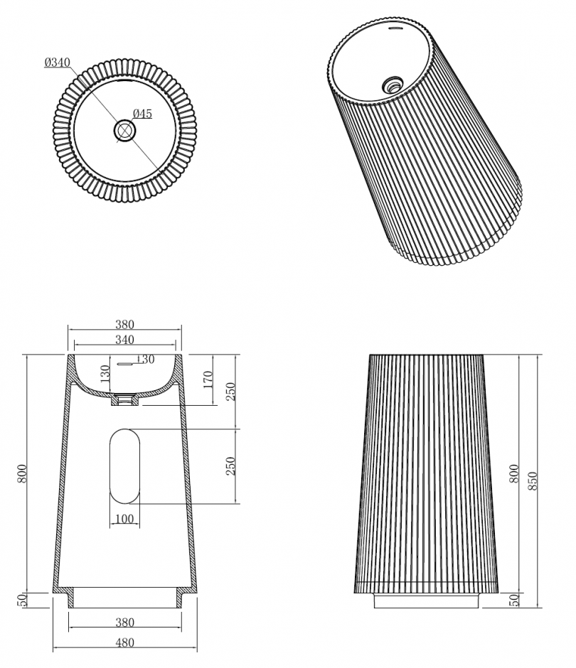 Раковина зеленая, рифленая Boheme Corian 801-Torre-MT ФОТО