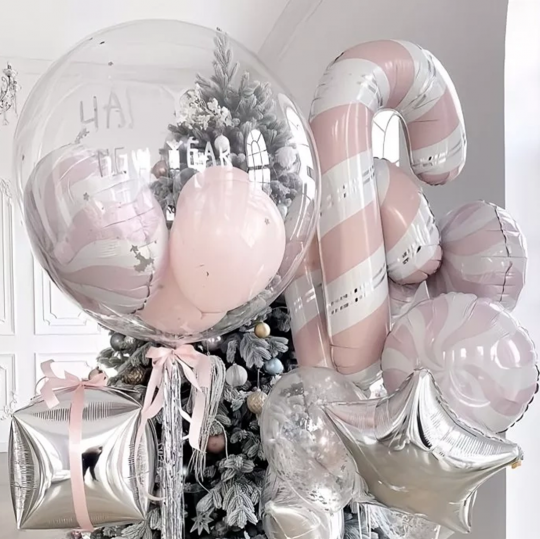 Розовый новогодний сет 2 из шаров с гелием Розовый новогодний сет 2 из шаров с гелием
