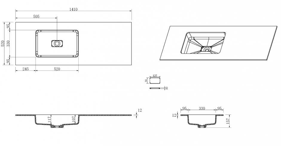 Раковина Armadi Art Quatro 793-140-W-R 141х52 см, чаша справа ФОТО