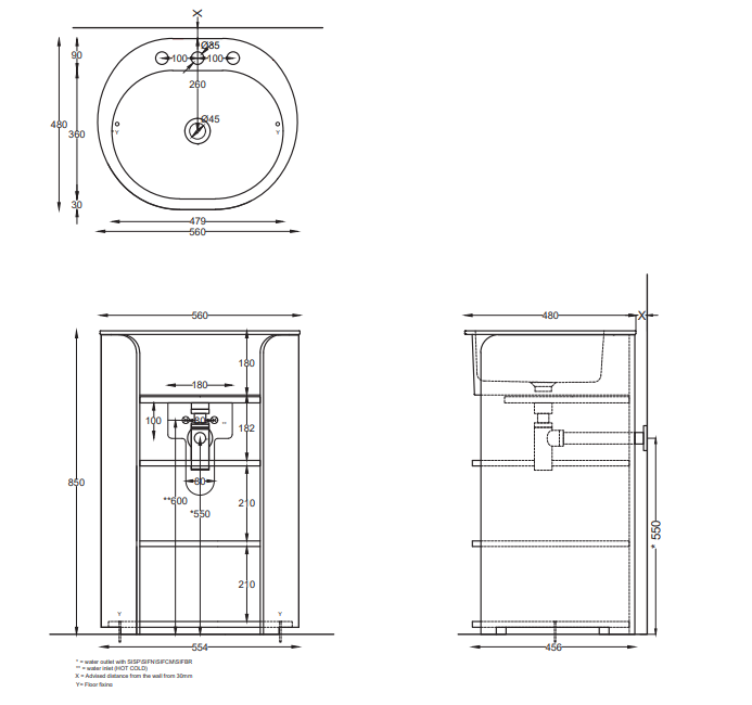 Раковина мебельная накладная Cielo I Catini Tiberio CALAO56F/CALAO56SF 56х46х18 см ФОТО