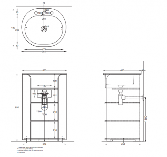 Раковина мебельная накладная Cielo I Catini Tiberio CALAO56F/CALAO56SF 56х46х18 см схема 2