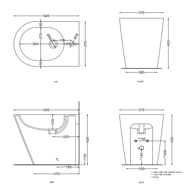Биде напольное Cielo Mare MRBI с 1 отверстием под смеситель ФОТО