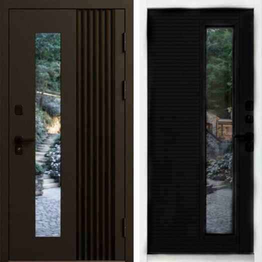 Входная дверь Termo-door Фортис Муар коричневый 8019 - Черный кварц, белый короб с терморазрывом и стеклопакетом