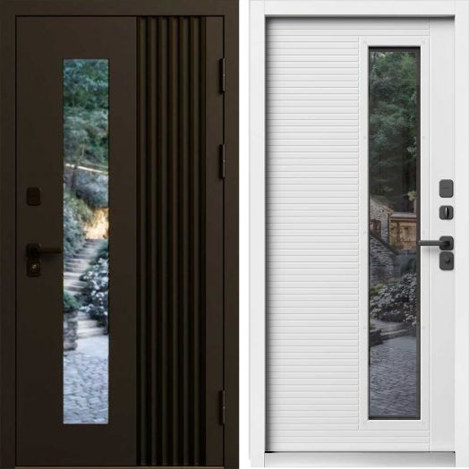 Входная дверь Termo-door Фортис Муар коричневый 8019 - Белый софт, белый короб с терморазрывом и стеклопакетом