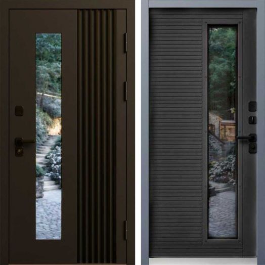 Входная дверь Termo-door Фортис Муар коричневый 8019 - Бетон темный с терморазрывом и стеклопакетом