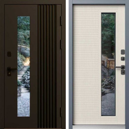 Входная дверь Termo-door Фортис Муар коричневый 8019 - Слоновая кость с терморазрывом и стеклопакетом