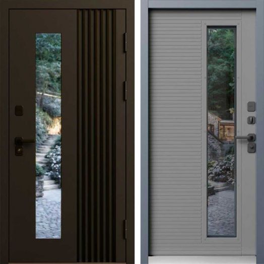 Входная дверь Termo-door Фортис Муар коричневый 8019 - Грей софт с терморазрывом и стеклопакетом