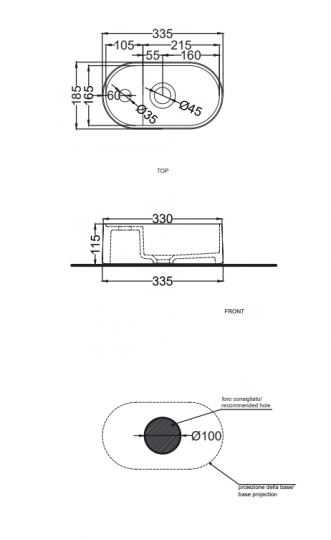 Накладная овальная раковина Cielo Les Petites LPLAO/LPLAOSF 55х31 см схема 2 Накладная овальная раковина Cielo Les Petites LPLAO/LPLAOSF 55х31 см схема 2