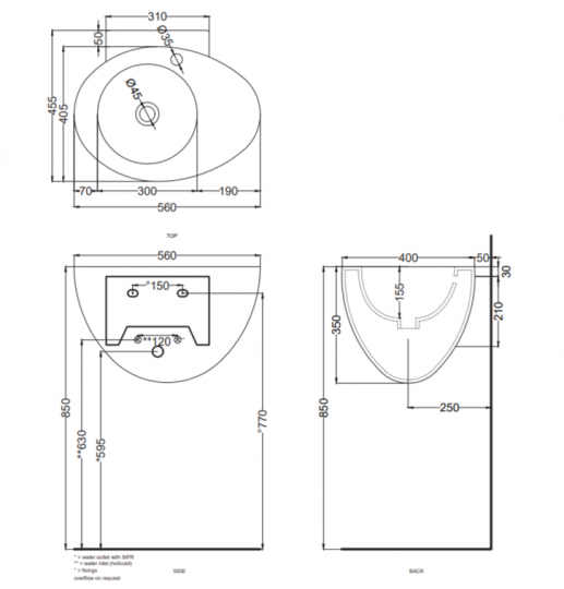 Раковина подвесная Cielo Le Giare LGLS56TR/LGLS56TRSF с переливом 56х45х35 см схема 2