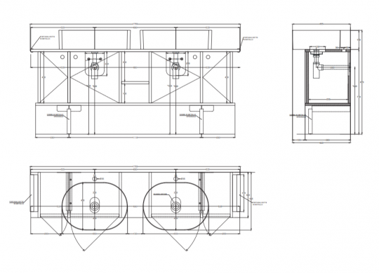Тумба подвесная/напольная Cielo Theo 175 из материала Fenix, с 4 ящиками и открытой полкой THMF175A4/THMF175A4SF 175х63х38 см схема 2