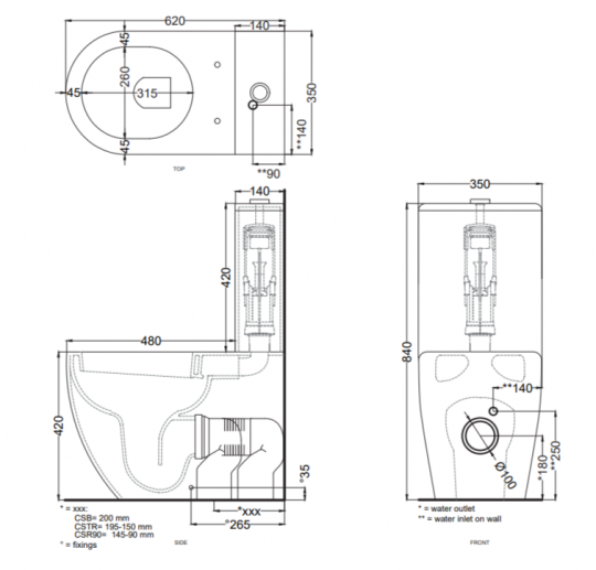 Унитаз напольный Cielo Smile MINI с моноблочным бачком SMVMR + SMCMC схема 2