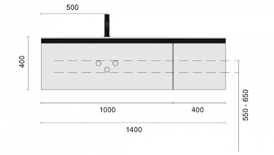 Тумба для раковины Armadi Art Quatro 790-M2-140, подвсетка, два блока (100+40), чаша слева схема 3