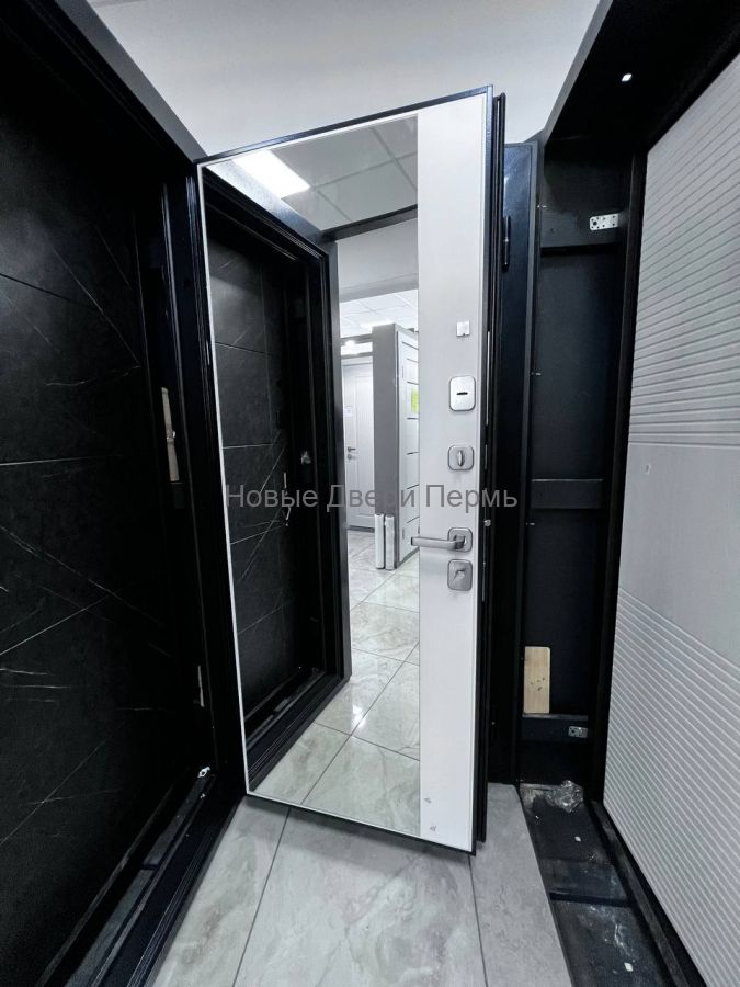 Входная дверь 9см Серебро зеркало Эмалит белый