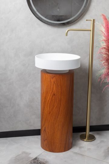 Напольная раковина Sole Corian 40x13 см, деревянный пьедестал схема 3