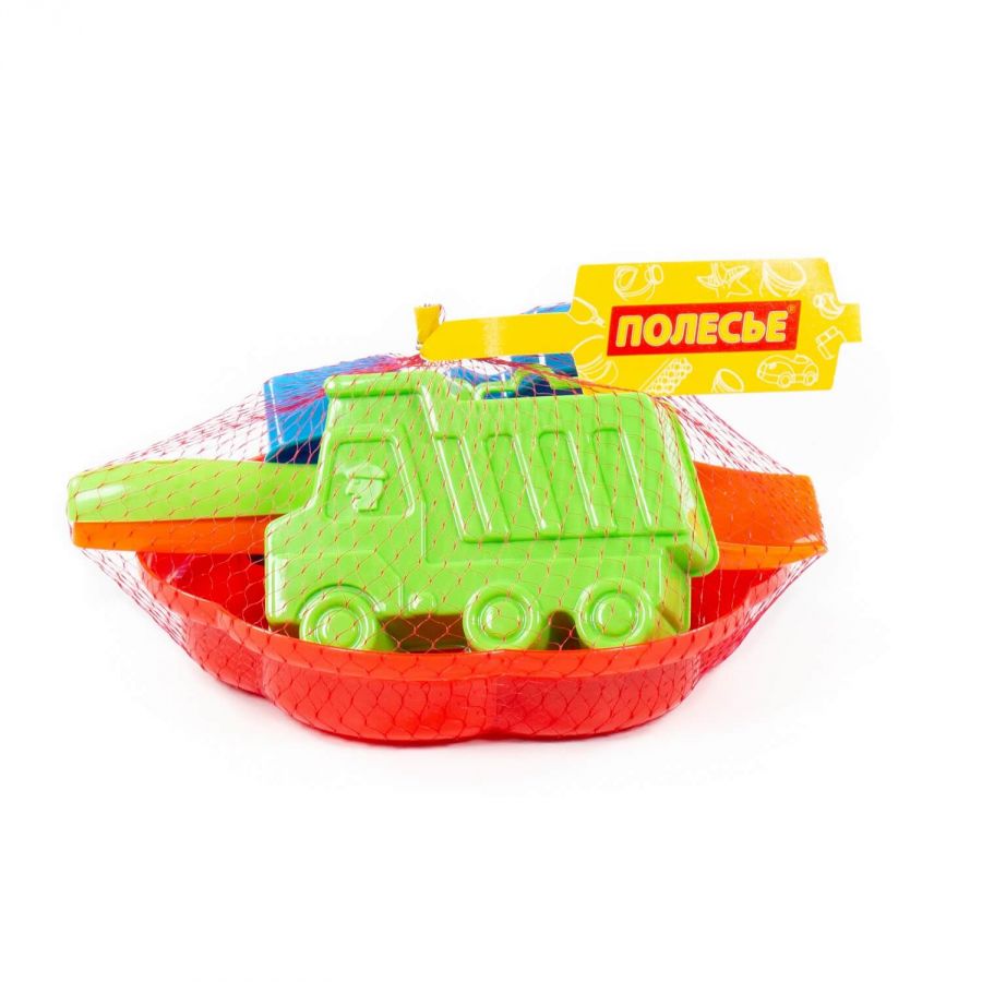 Набор №89: ситечко-цветок большое, лопатка №5, грабельки №5, формочки (самосвал + паровоз)