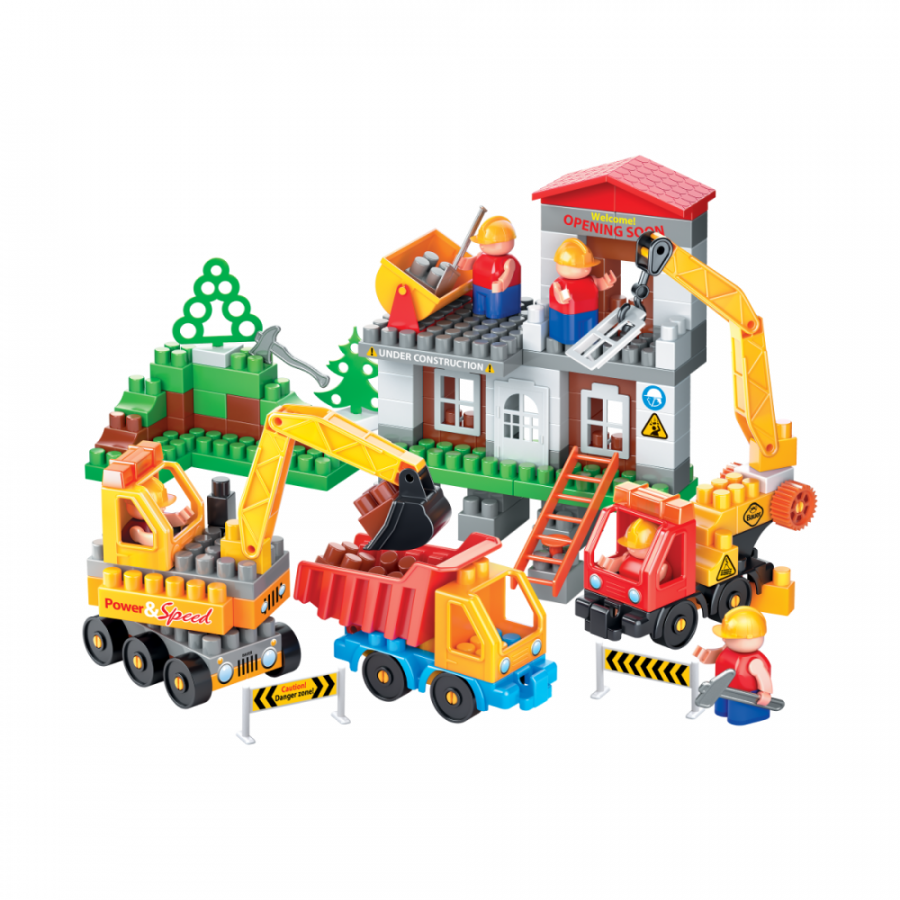 Конструктор "Стройка" Набор строительная площадка с автокраном, грузовиком и бульдозером