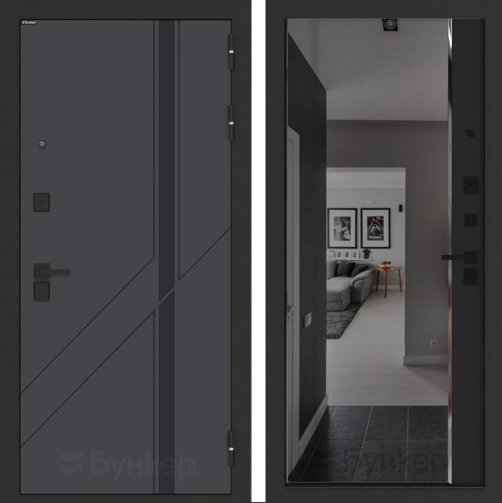 Входная дверь Бункер BN-12 - Зеркало панорама фацет с тонировкой Черный кварц