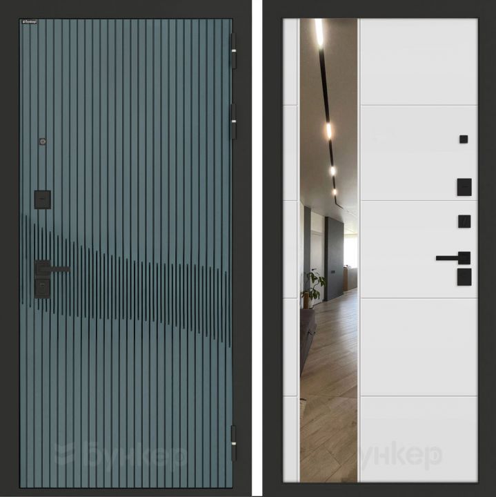 Входная дверь Бункер BN-13 - 19 Зеркало Белый софт