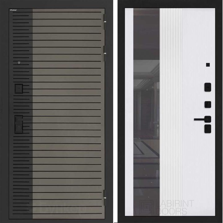 Входная дверь Бункер BN-15 - 32 Зеркало тонировка Белый софт рельеф