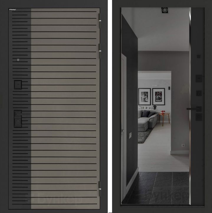 Входная дверь Бункер BN-15 - Зеркало панорама фацет с тонировкой Черный кварц