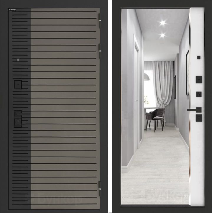 Входная дверь Бункер BN-15 - Зеркало панорама фацет Белый софт