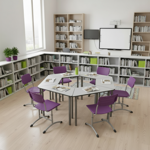 TR-004g-6 Стол Трапеция "Точка Роста" (комплект Форум) ЛДСП светло-серый/Кромка красный