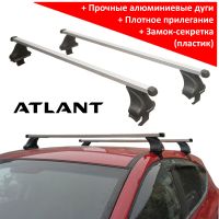 Багажник на крышу на Mitsubishi L200 2015-..., Атлант, прямоугольные дуги, опора Е