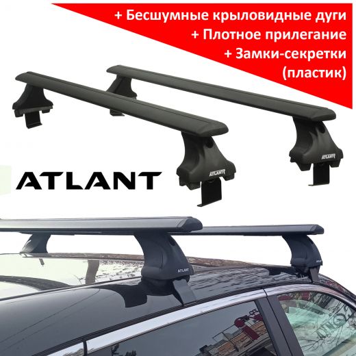 Багажник на крышу Mitsubishi L200 2015-..., Атлант, крыловидные аэродуги (черный цвет)