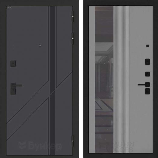 Входная дверь Бункер BN-12 - 32 Зеркало тонировка Серый софт рельеф