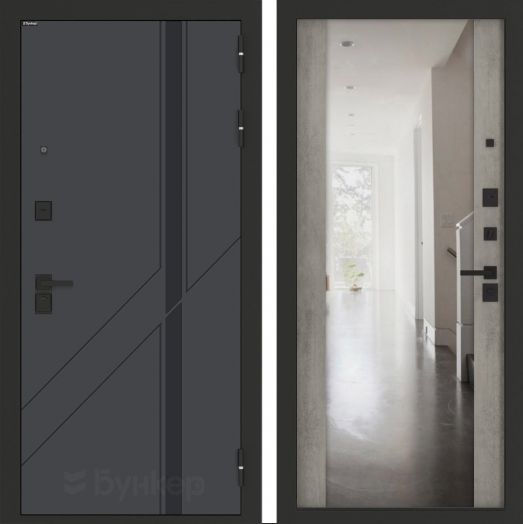 Входная дверь Бункер BN-12 - Зеркало максимум Бетон светлый