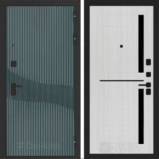 Входная дверь Бункер BN-13 - 02 Сандал белый, стекло черное