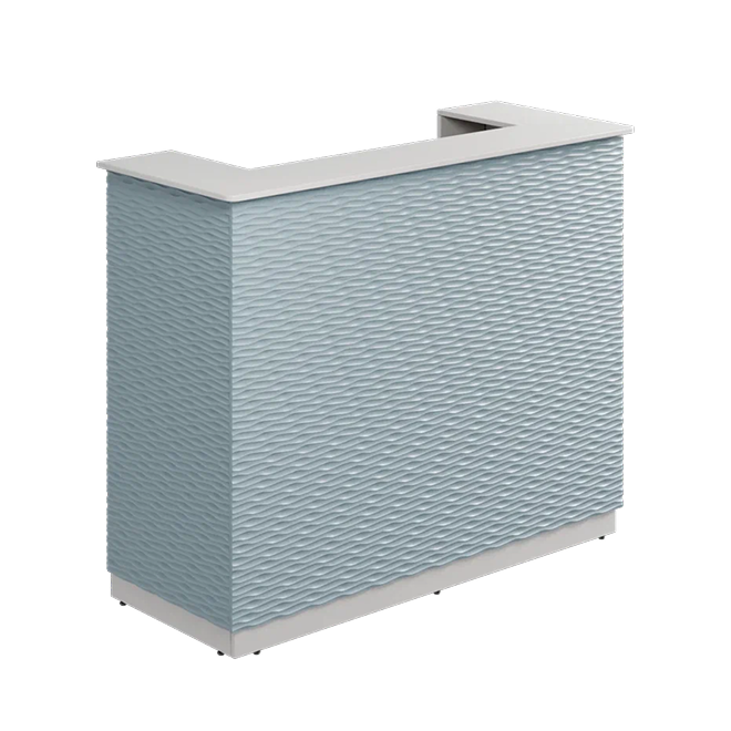 Ресепшн с фрезировкой рябь в МДФ пленке белый/скай